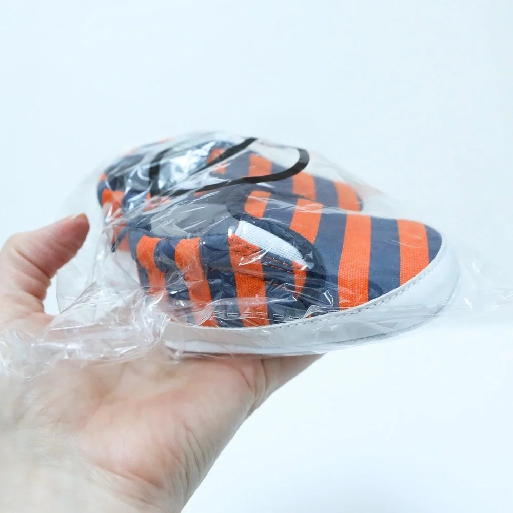 Baby Toddler Shoes Orange Blue striped size 1 Walking Boot Infant New slip-on